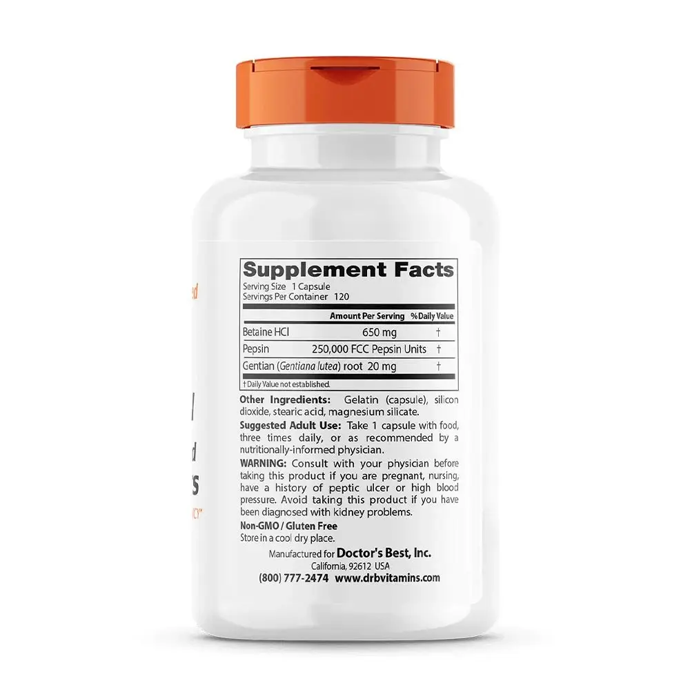 Betaine HCl Pepsin & Gentian Bitters – 120 cápsulas - Imagen 2