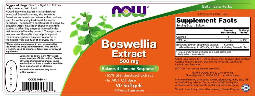 Extracto de Boswellia 500 mg - NOW Foods - 90 Cápsulas Blandas - Imagen 2
