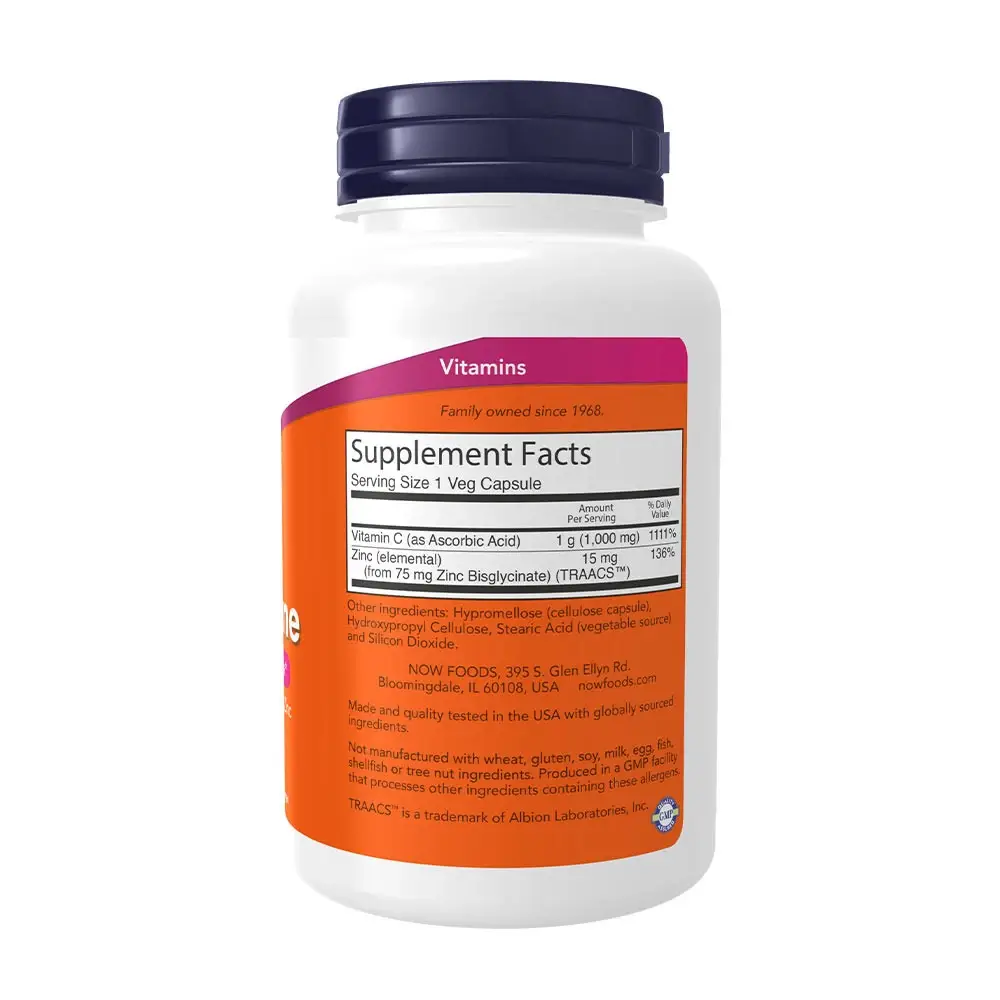 C-1000 Zinc - NOW Foods - 90 Cápsulas Vegetales - Imagen 2