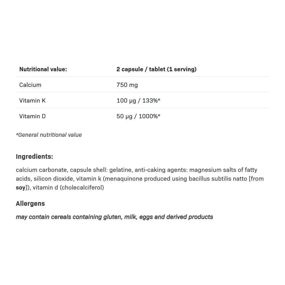 Calcium D3 + K2 – 90 cápsulas - Imagen 2