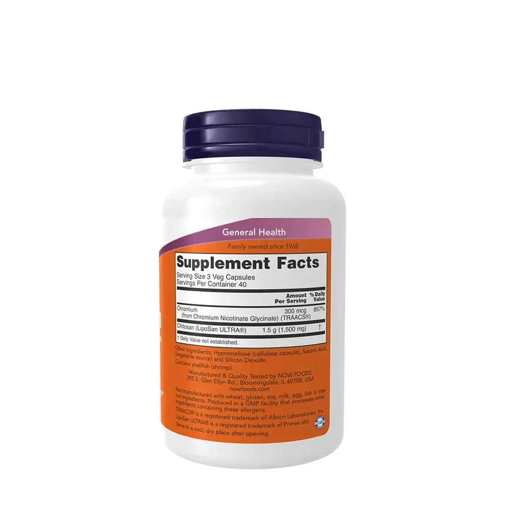 Chitosan 500 mg plus Chromium cápsulas - NOW Foods - 120 Cápsulas Vegetales - Imagen 2