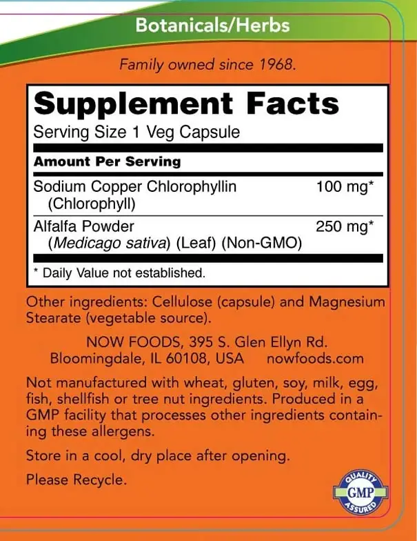 Chlorophyll 100 mg - NOW Foods - 90 Cápsulas Vegetales - Imagen 2