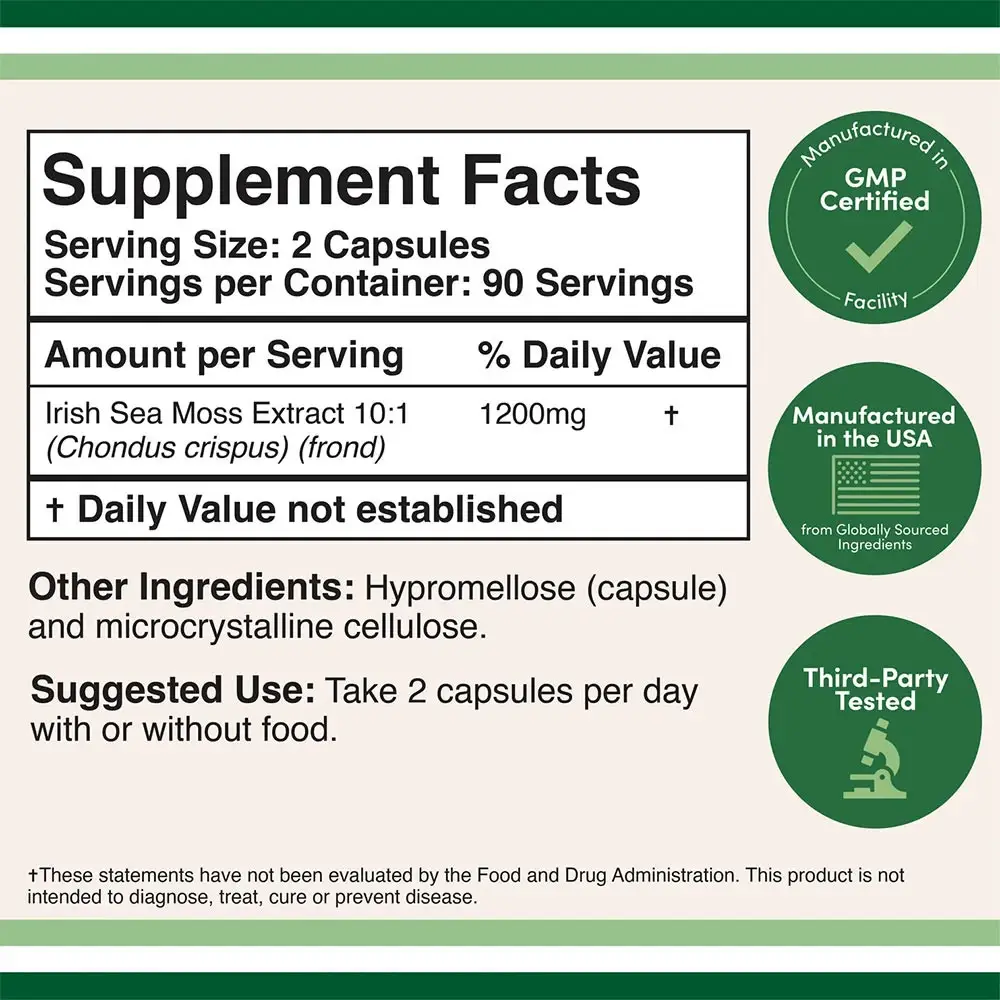 Double Wood Supplements Irish Sea Moss (180 Cápsulas) - Imagen 2