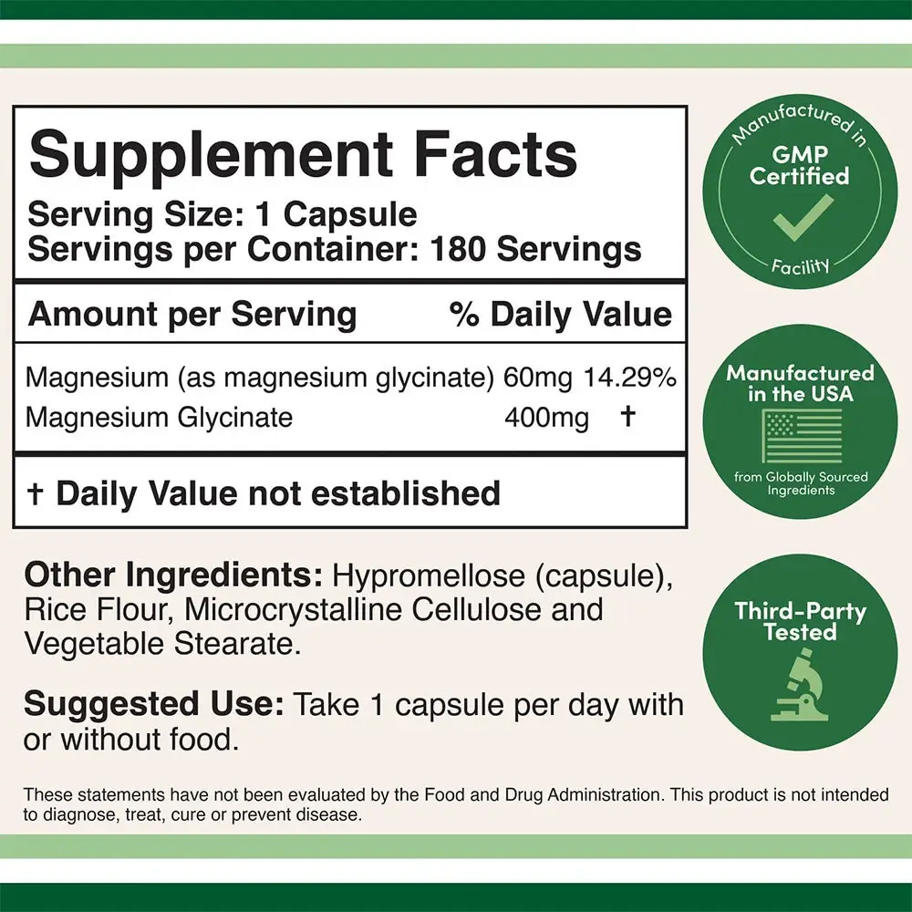 Double Wood Supplements Magnesium Glycinate (180 Cápsulas) - Imagen 2