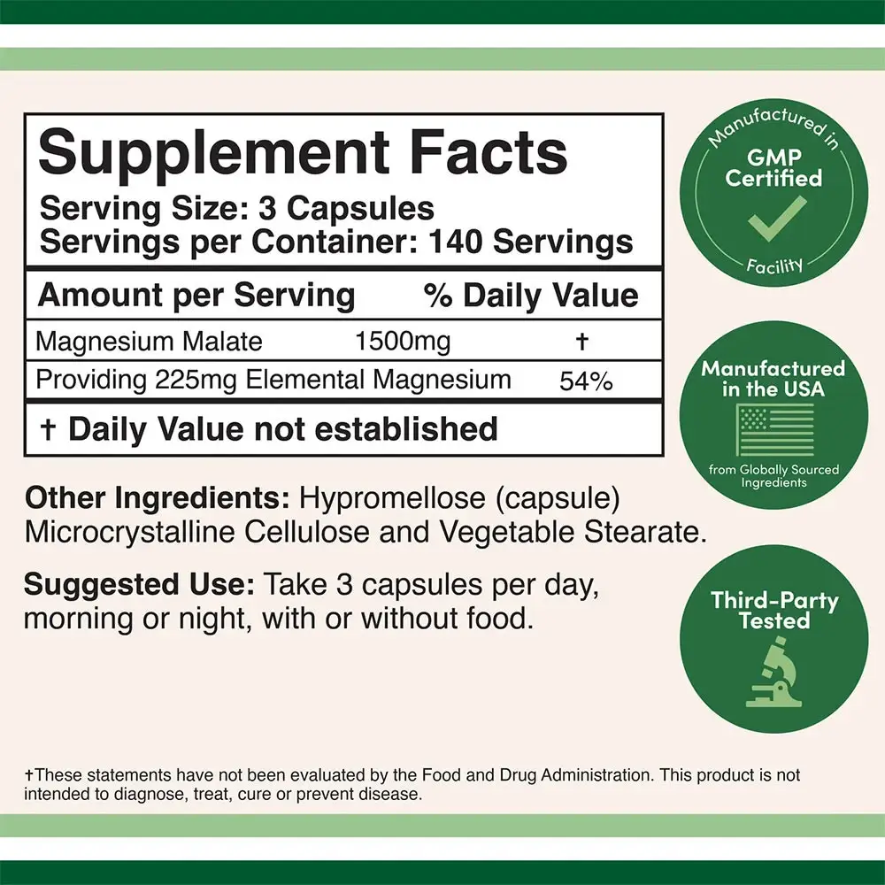 Double Wood Supplements Magnesium Malate (420 Cápsulas) - Imagen 2