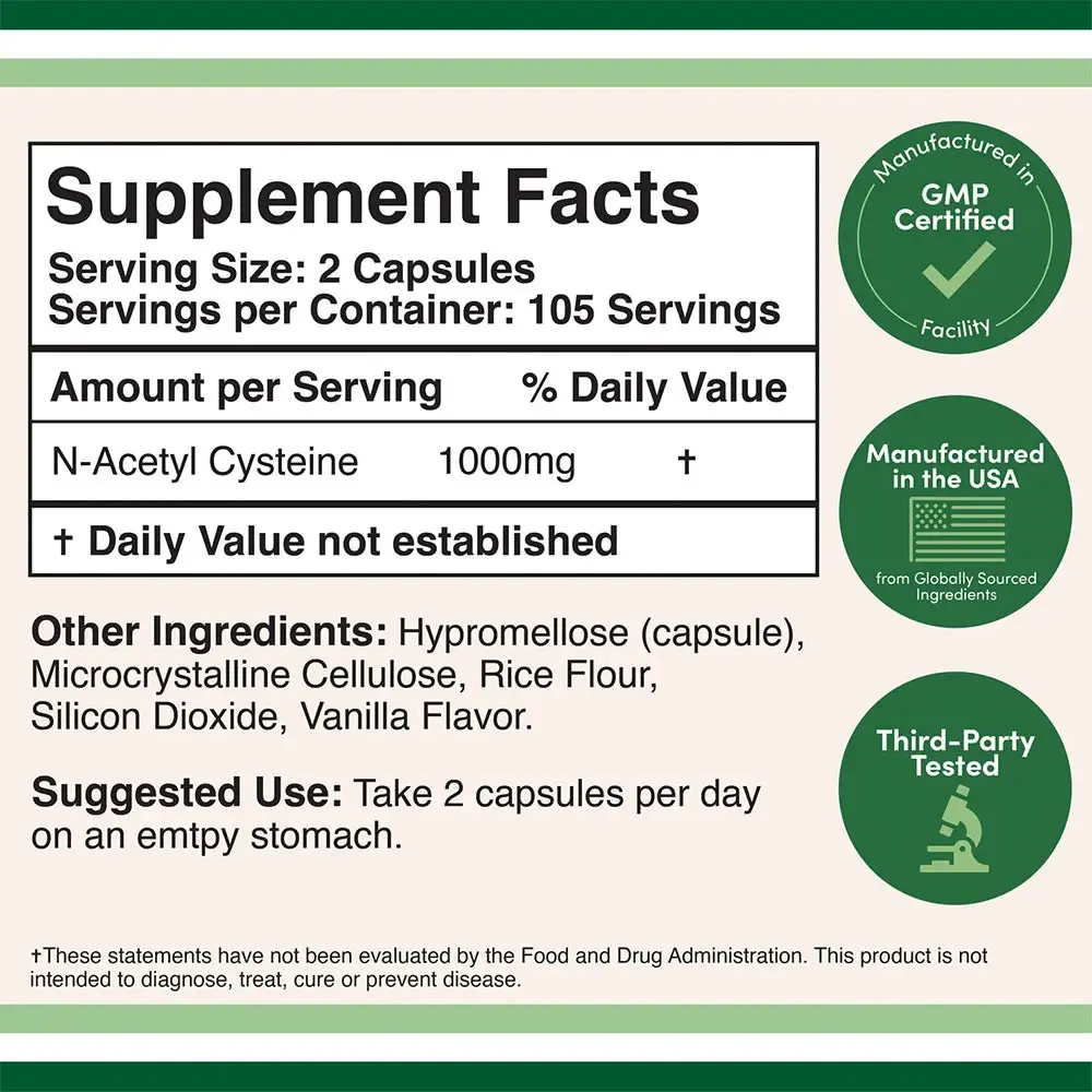 Double Wood Supplements N-Acetyl Cysteine (NAC) (210 cápsulas) - Imagen 2