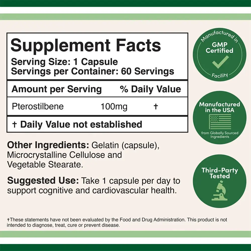 Double Wood Supplements Pterostilbene (60 cápsulas) - Imagen 2