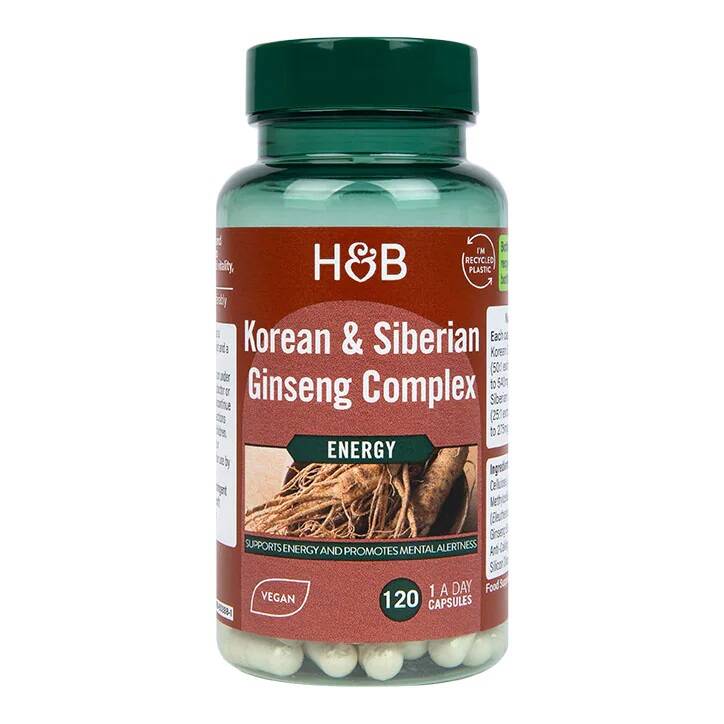 Complejo de ginseng coreano y siberiano - 120 cápsulas vegetales - Nuvalia