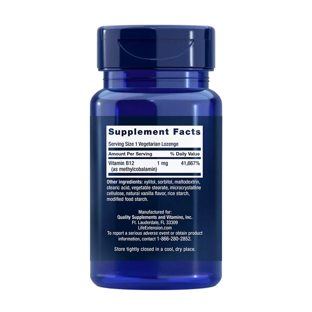 Life Extension – Vitamin B12 Methylcobalamin 1 mg (60 Pastillas) - Imagen 2