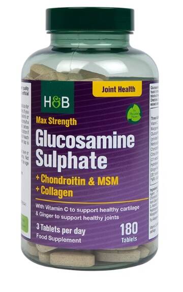 Sulfato de glucosamina de máxima potencia + condroitina y MSM + colágeno - 180 comprimidos - Nuvalia