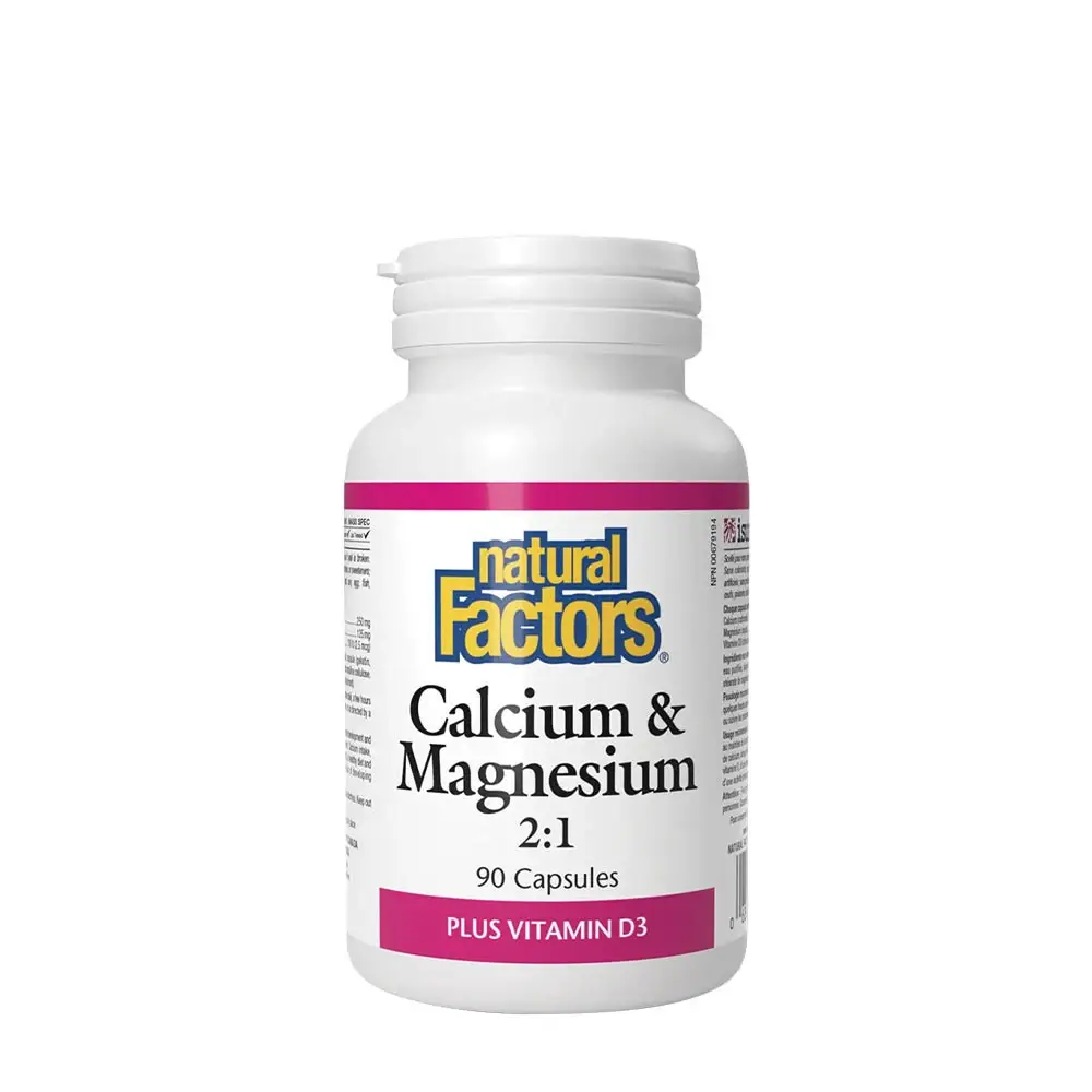 Natural Factors: Calcio y magnesio 2:1 con vitamina D3 (90 cápsulas) - Nuvalia