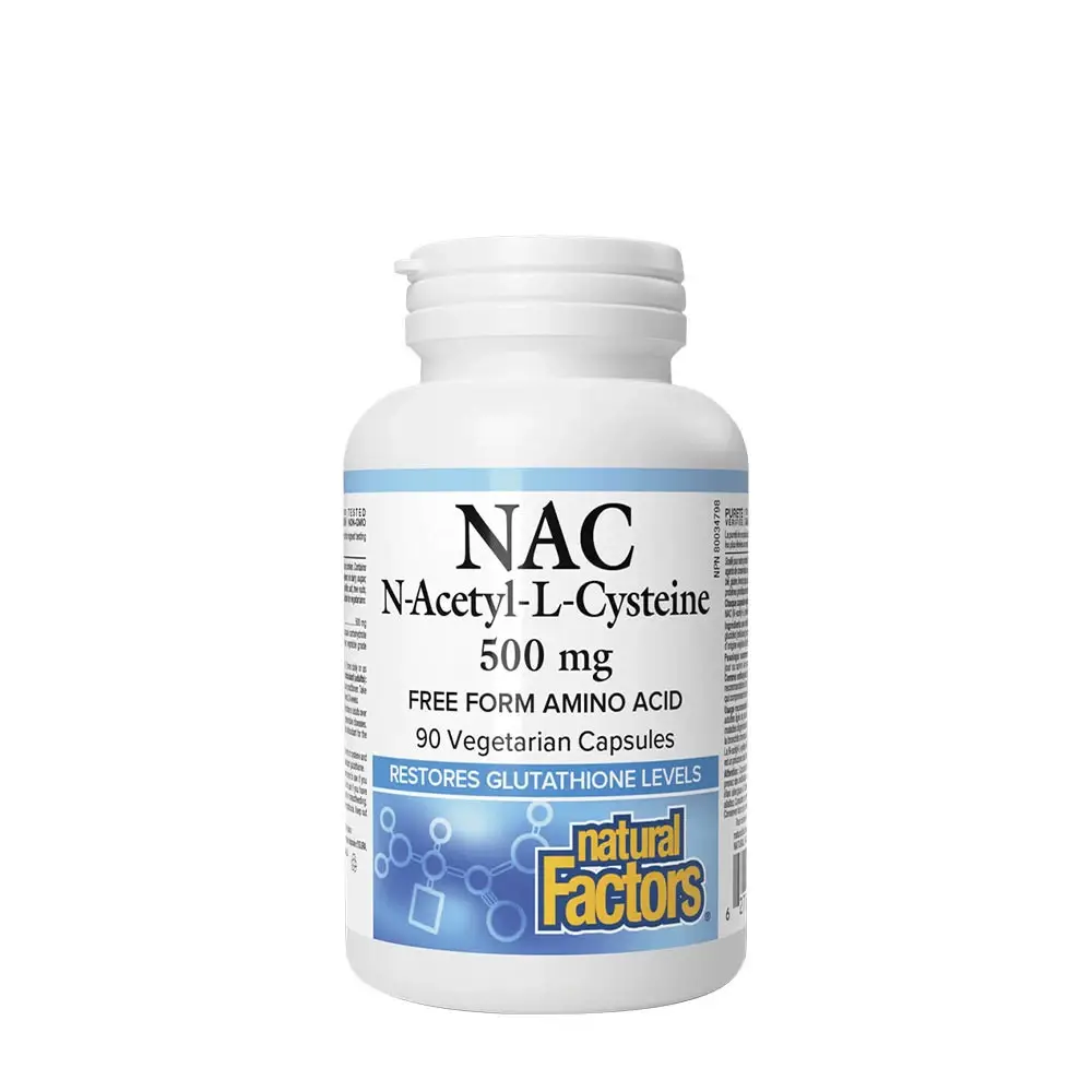 Natural Factors: Aminoácido N-acetil-L-cisteína, 500 mg (90 cápsulas) - Nuvalia