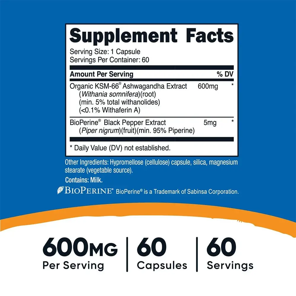 Nutricost KSM-66 Ashwagandha Root Extract 600mg – 60 Cápsulas Vegetales - Imagen 2