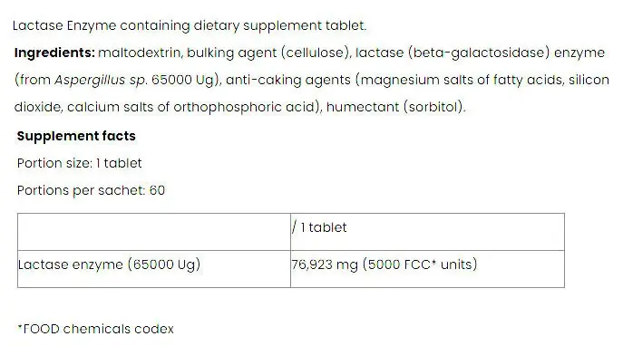 Nutiversum Lactase Enzyme – VITA (60 Comprimidos) - Imagen 2