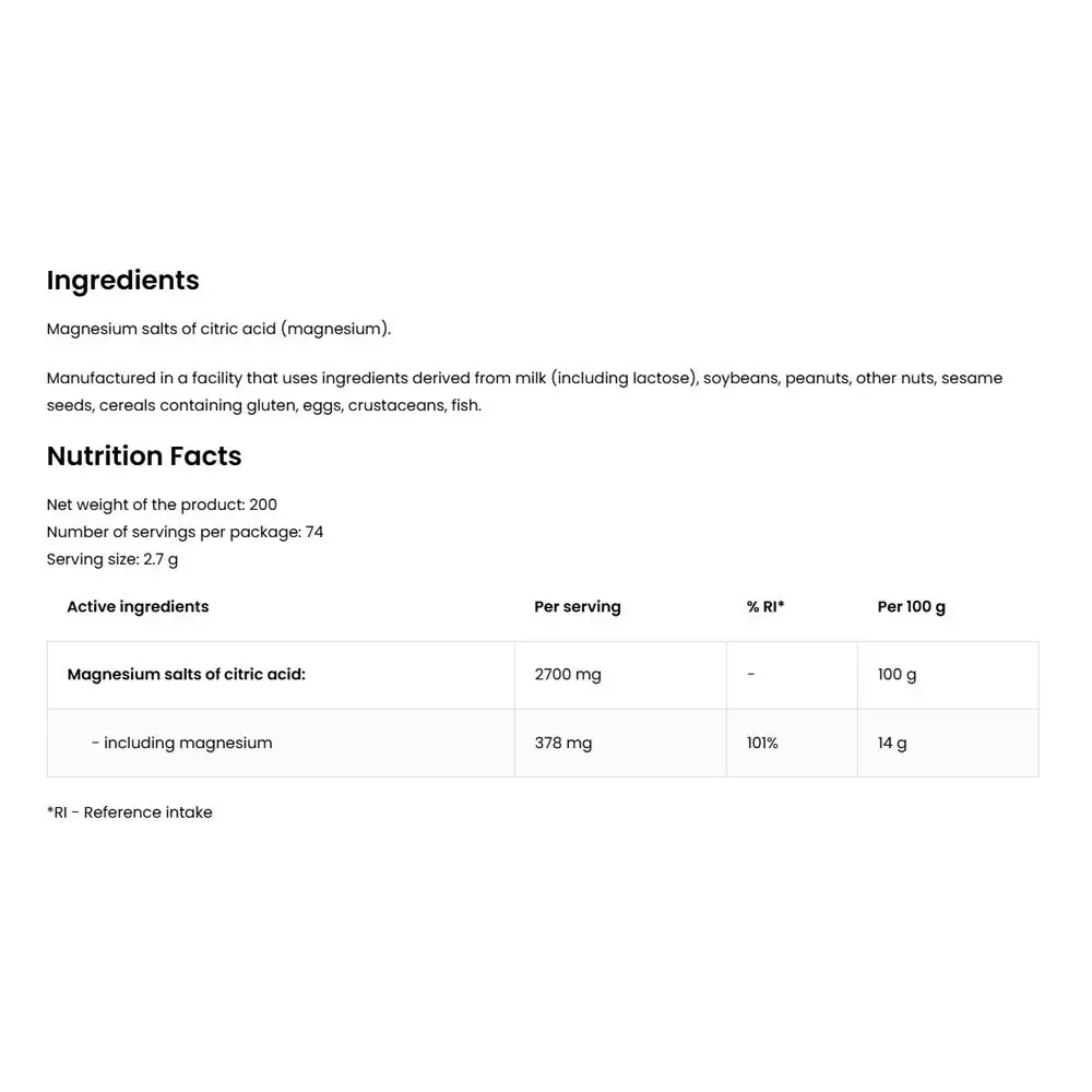 Ostrovit Citrato de Magnesio 200 g Natural (200 g) - Imagen 2