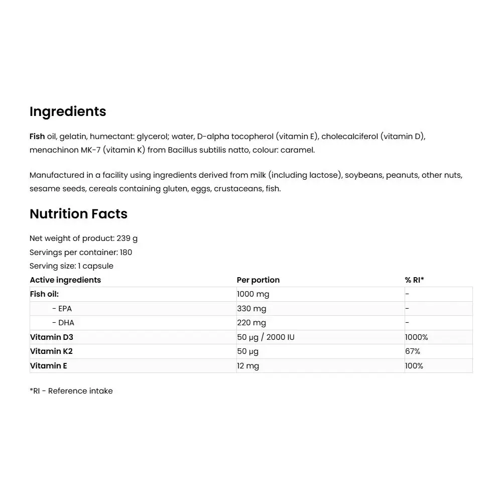 Ostrovit Omega 3 D3+K2 - 180 Cápsulas - Imagen 2