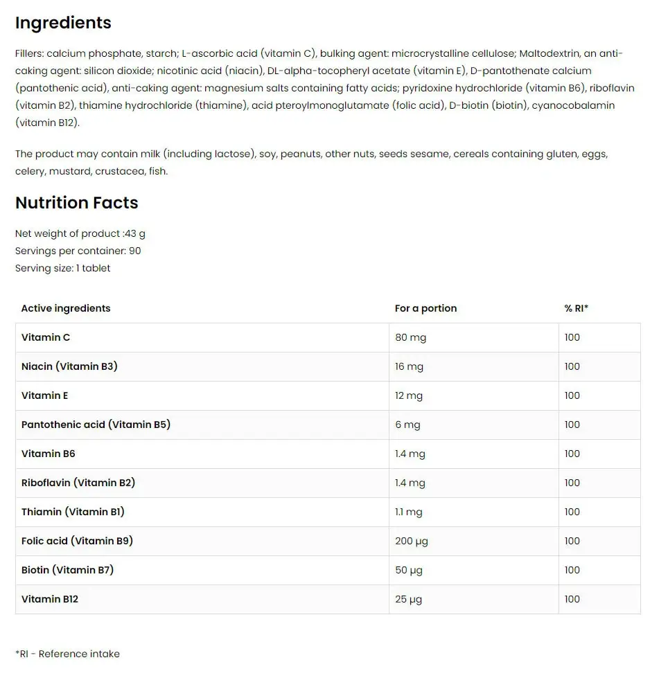 Ostrovit Vitamin B Complex – 90 Comprimidos - Imagen 2