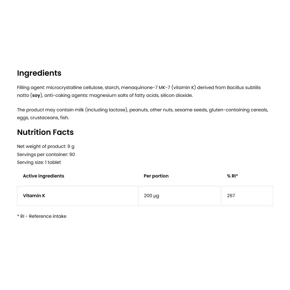 Ostrovit Vitamin K2 200 Natto MK-7 (90 Comprimidos) - Imagen 2
