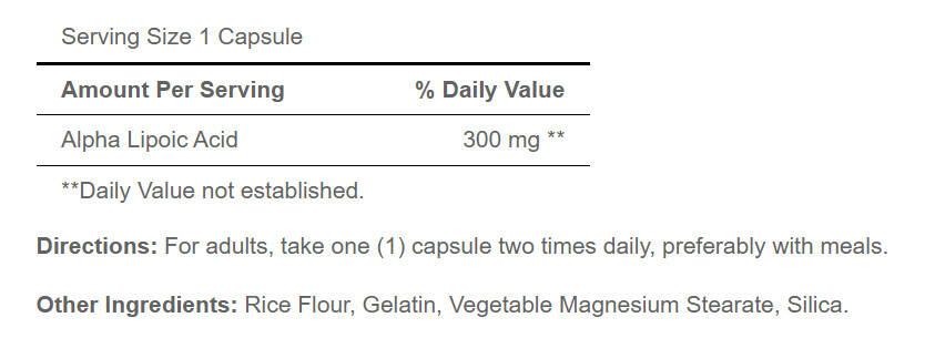 Puritan's Pride Alpha Lipoic Acid 300 mg (60 Cápsulas) - Imagen 2