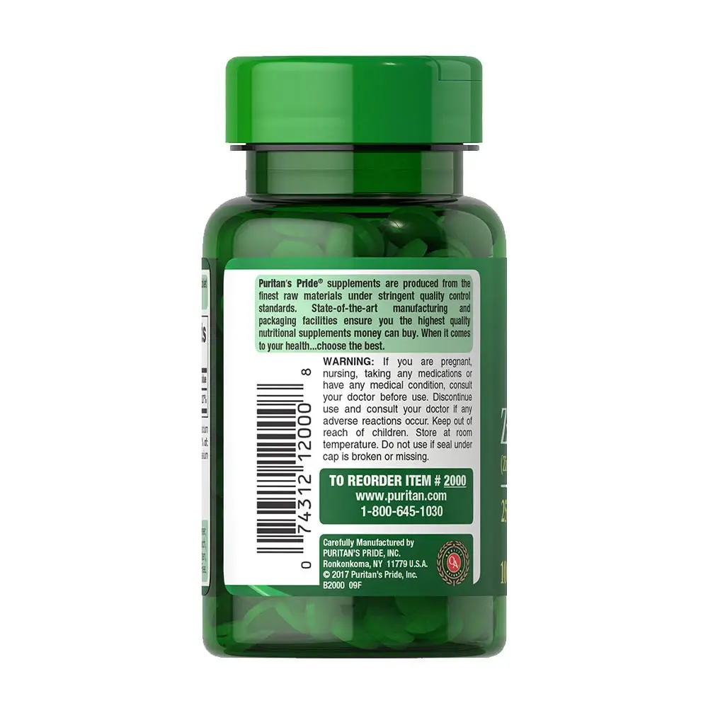 Puritan's Pride Zinc 25 mg (100 Comprimidos) - Imagen 7