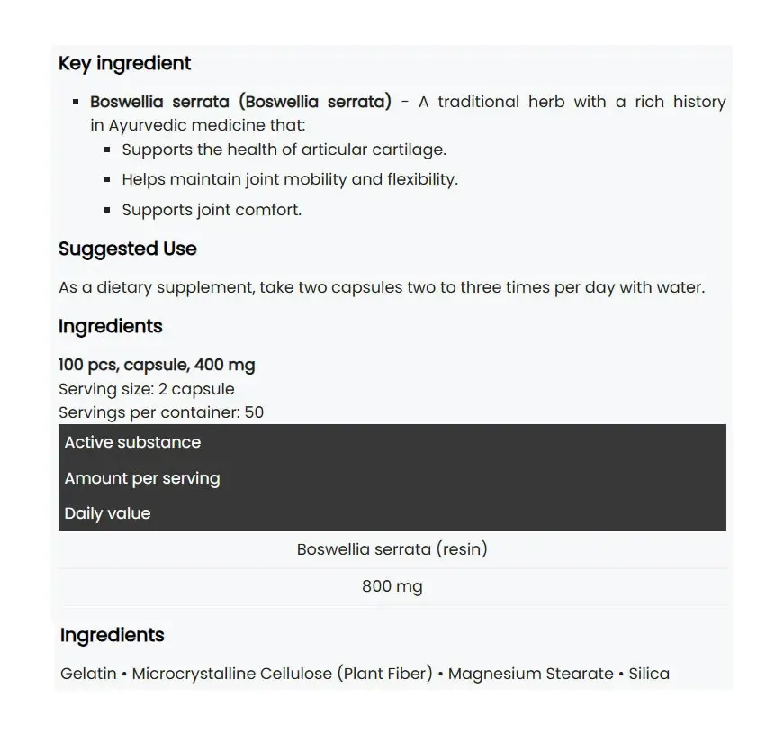 SWANSON Boswellia 400mg 100 cápsulas - Imagen 2