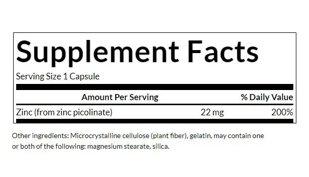 SWANSON Cynk (pikolinian) 22mg 60 cápsulas - Imagen 2