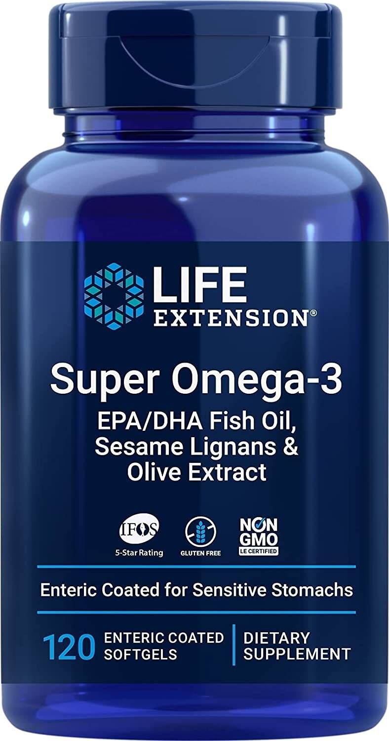 Super Omega-3 EPA/DHA con lignanos de sésamo y extracto de aceituna - 120 cápsulas blandas con recubrimiento entérico - Nuvalia