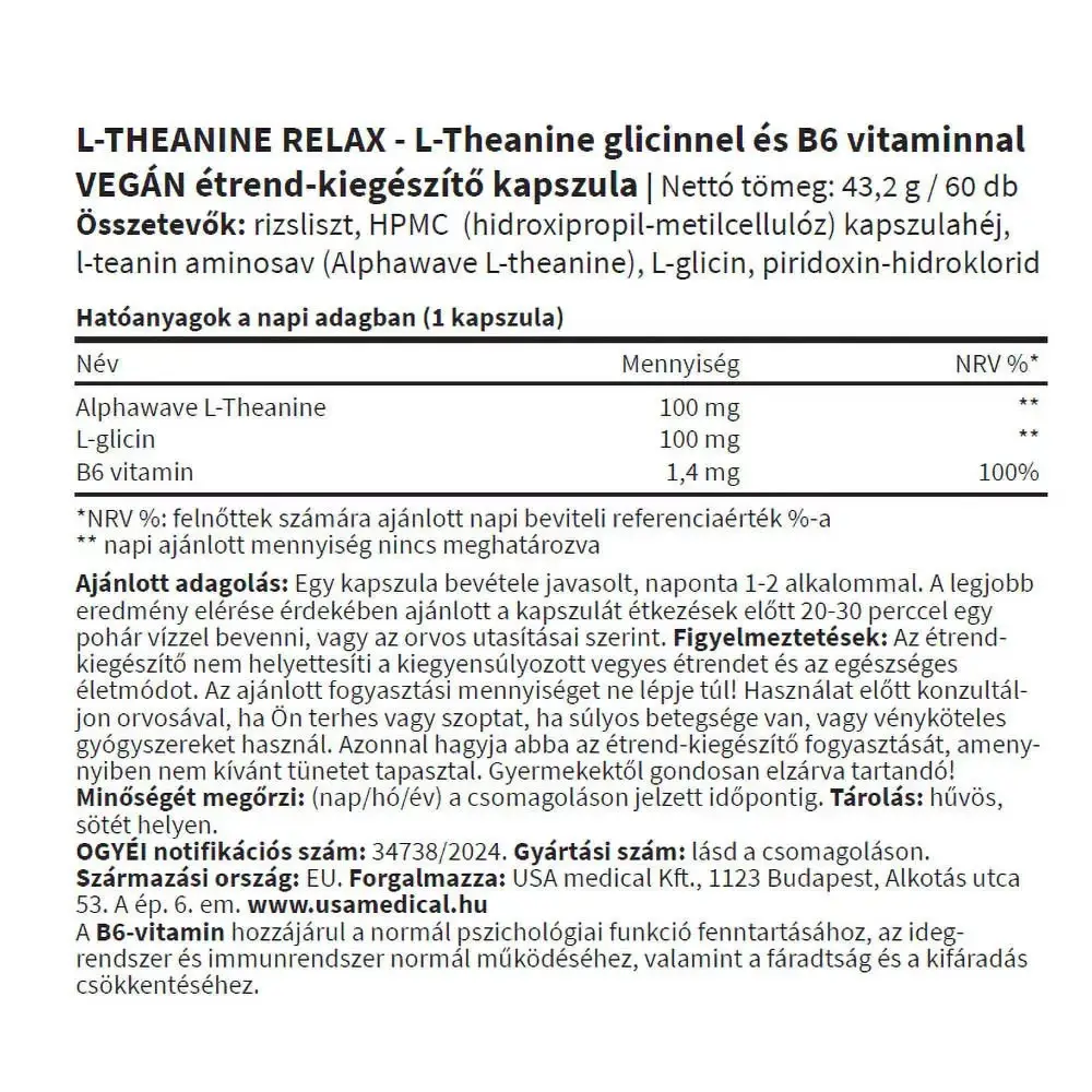 USA medical L-Theanine Relax (60 Cápsulas) - Imagen 2