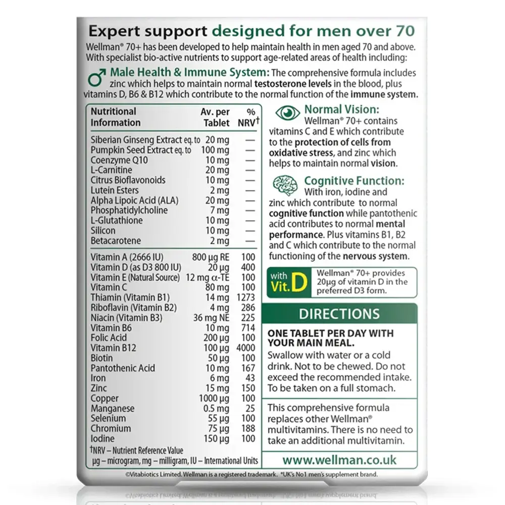 Vitabiotics Wellman 70+ (30 Comprimidos) - Imagen 2