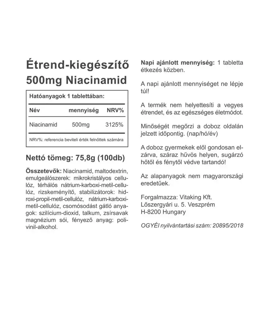 Vitaking B3 Niacinamid 500 mg (100 Comprimidos) - Imagen 2
