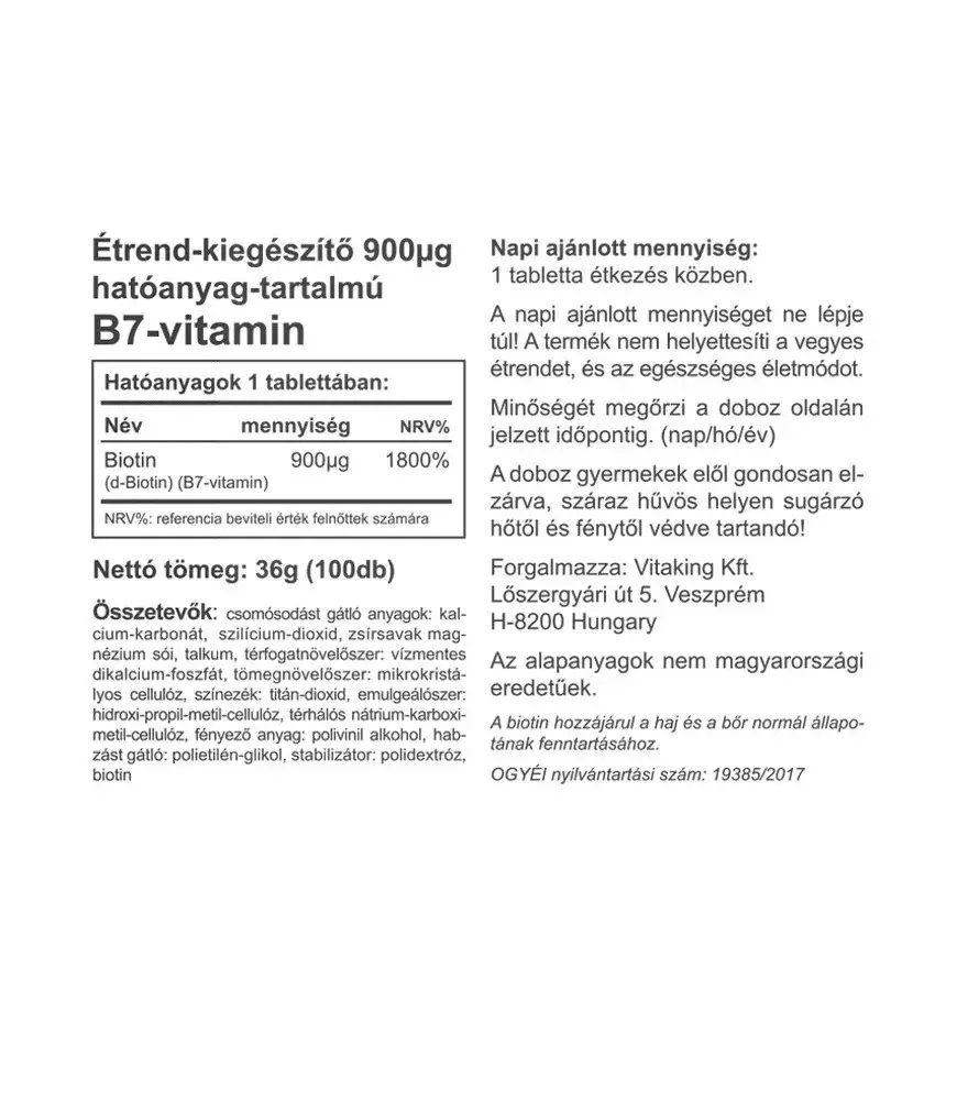 Vitaking B7 Biotina 900 mcg (100 Comprimidos) - Imagen 2