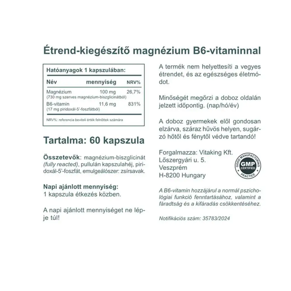Vitaking Magnesium Bisglycinate + Vitamin B6 (P5P) (60 Cápsulas) - Imagen 2