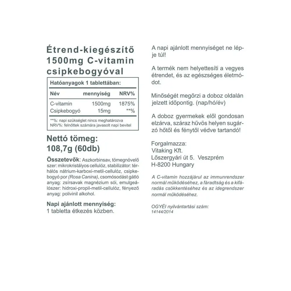 Vitaking Vitamin C-1500 With Rosehips (60 Comprimidos) - Imagen 2