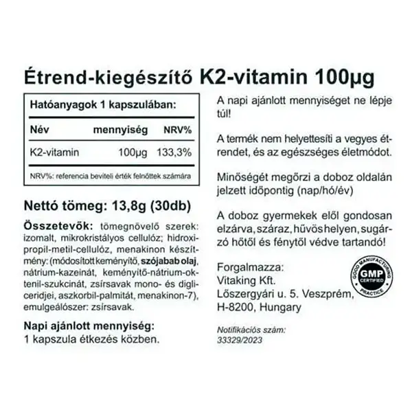 Vitaking Vitamin K2 90 mcg (30 Cápsulas) - Imagen 2