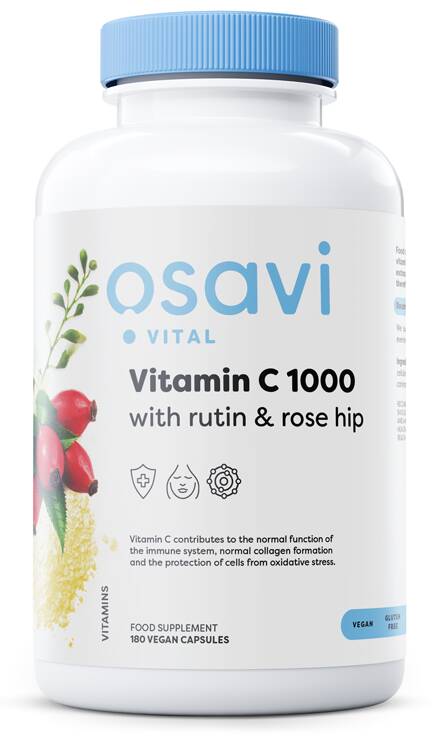 Vitamina C 1000 con rutina y escaramujo - 180 cápsulas veganas - Nuvalia